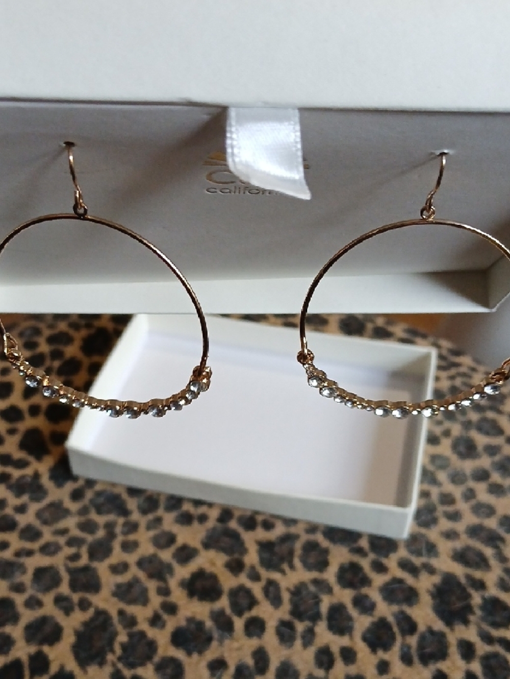 C&C California Boho Feminine Gold Hoop Earrings with Crystal Accents - Picture 6 of 10